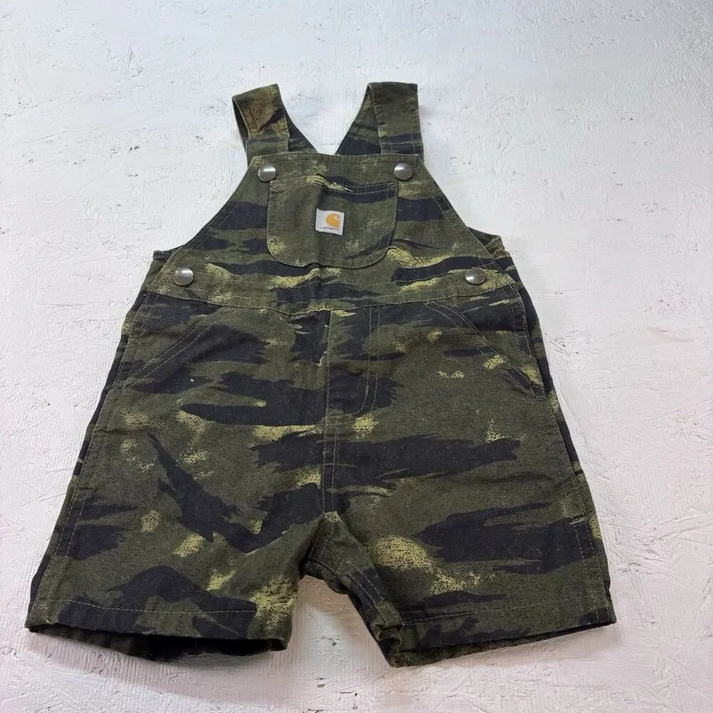 Carhartt Toddler 2T Camo Bib Shortalls Overalls Cotton Green Black Shorts Cotton